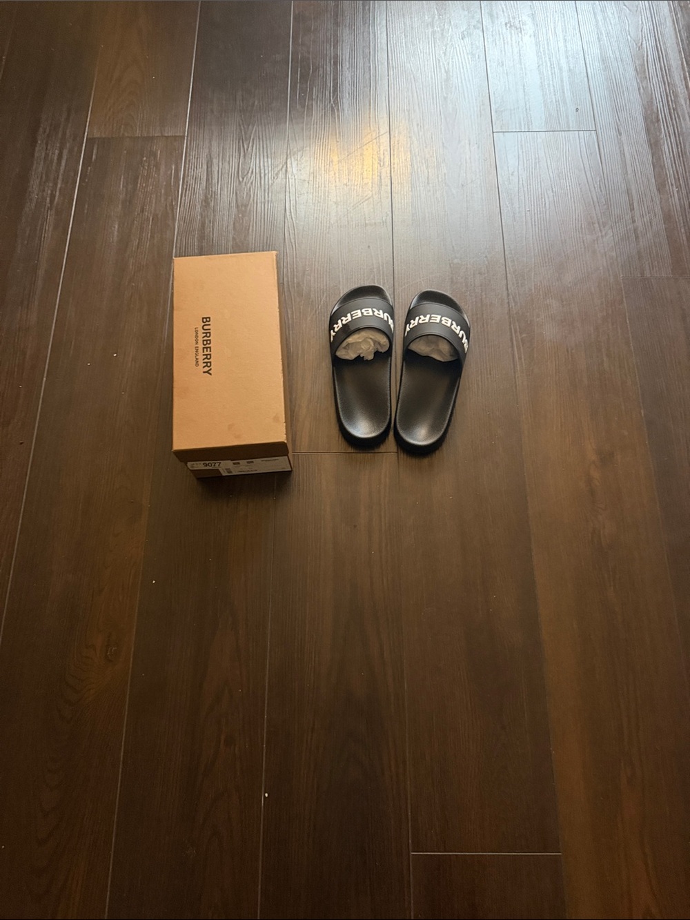 Burberry Black Slide Sandals with White Logo
